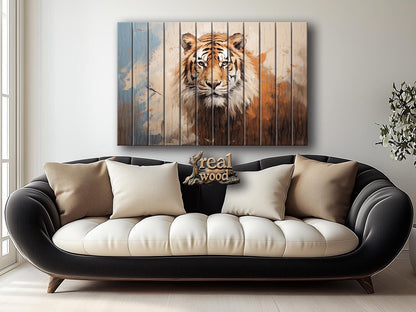 Tiger Wood Wall Art – Natural Wood Print | Abstract Tiger Print Wooden Decor