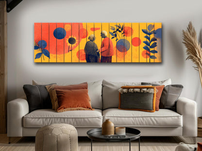 Elderly Couple Print on Wood, Emotional Age Support Wall Art