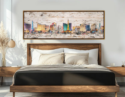 Las Vegas Canvas Print – Rustic Retro Panorama On Cotton Canvas | Framed & Ready to Hang