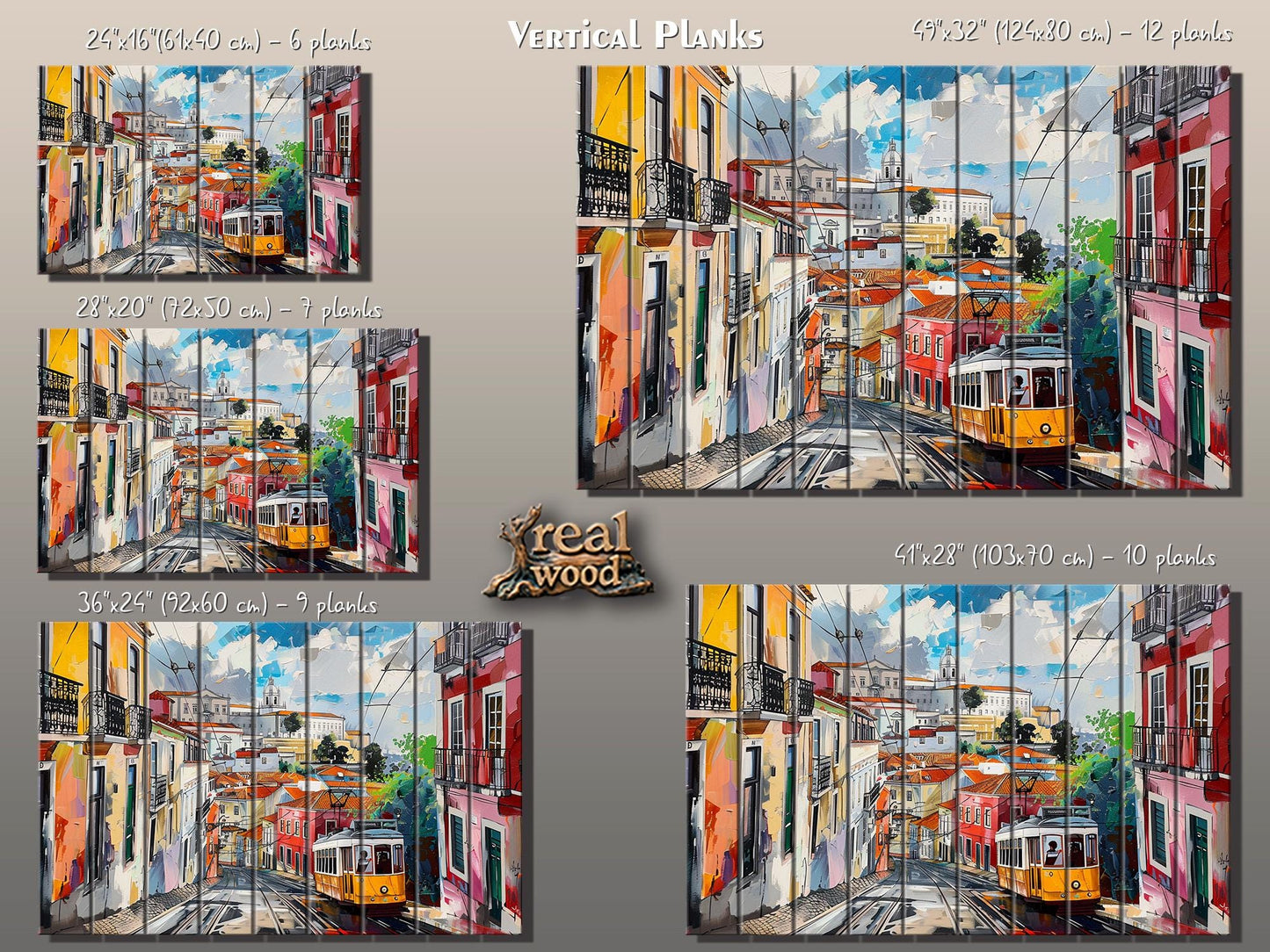 Lisbon Wood Art | Abstract Lisbon Painting Print on Wood – Rustic Wall Decor