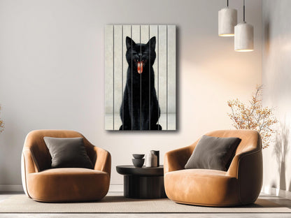 Black Cat Wall Art – Minimalist Cat Print On Wood | Rustic Wooden Decor