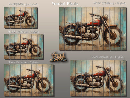 Abstract Rustic Painting of Vintage Motorbike Printed on Natural Wood