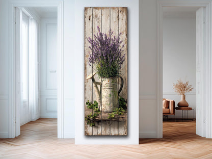 Rustic Wood Wall Art – Lavender Watering Can Art | Farmhouse Floral Decor