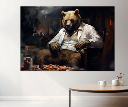 Poker Wall Art - Bear Poker Painting Canvas Print | Framed & Ready to Hang