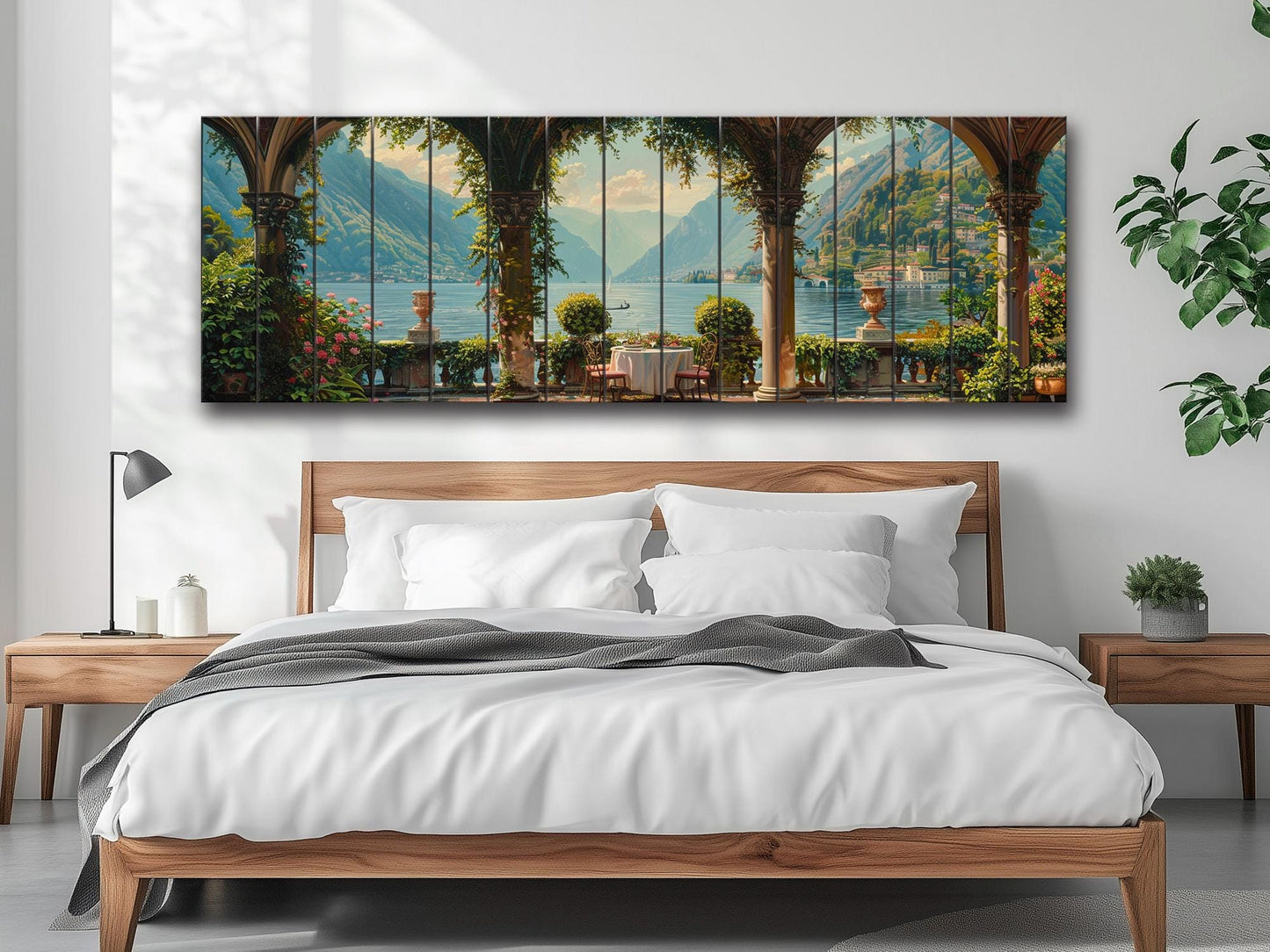 Lake Como Wood Print – Natural Wood Art Landscape Wall Decor On Planks