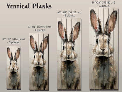 Rabbit Portrait Print on Wood – Beige and Gray Brushstroke Oil Painting, Neutral Rustic Wall Art