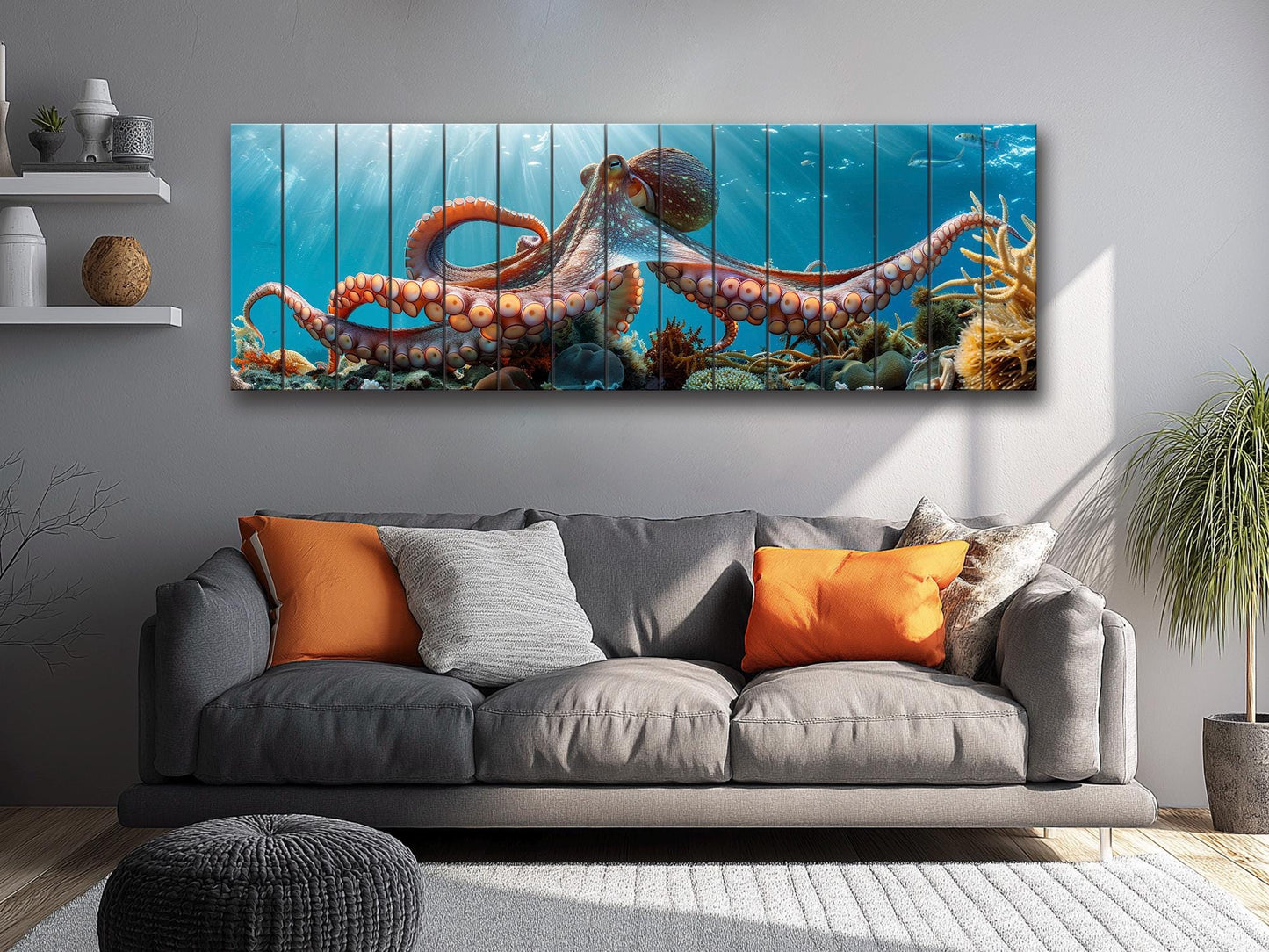 Octopus Wood Print – Giant Octopus Art on Natural Wood | Nautical Wall Decor