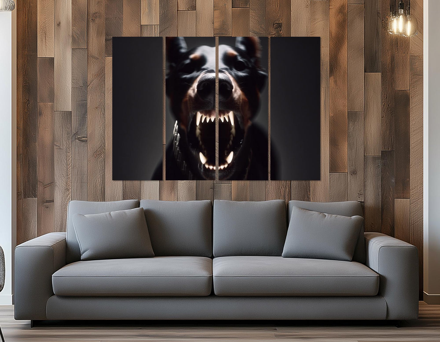 Doberman Canvas Art – Aggressive Barking Portrait | Framed Ready to Hang