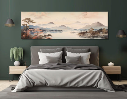 Japanese Landscape Canvas - Soft Tone Cotton Print | Framed, Ready to Hang Art