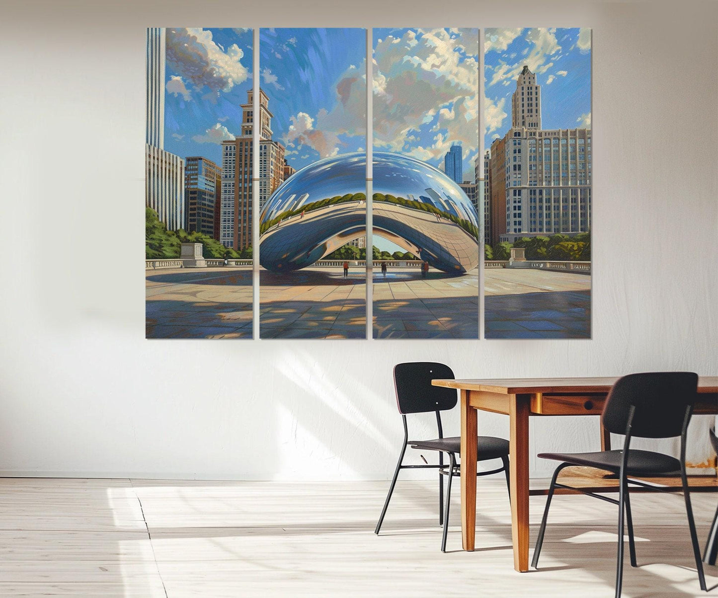 Chicago Canvas Print – Cloud Gate Abstract Cityscape, Framed Ready to Hang