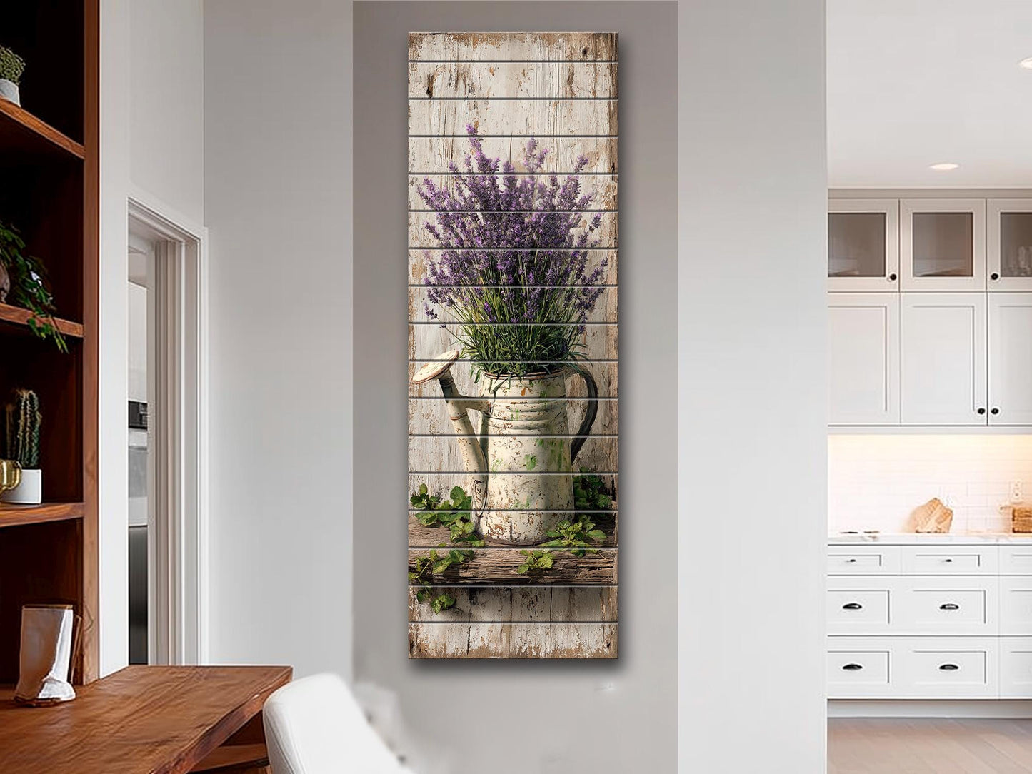 Rustic Wood Wall Art – Lavender Watering Can Art | Farmhouse Floral Decor