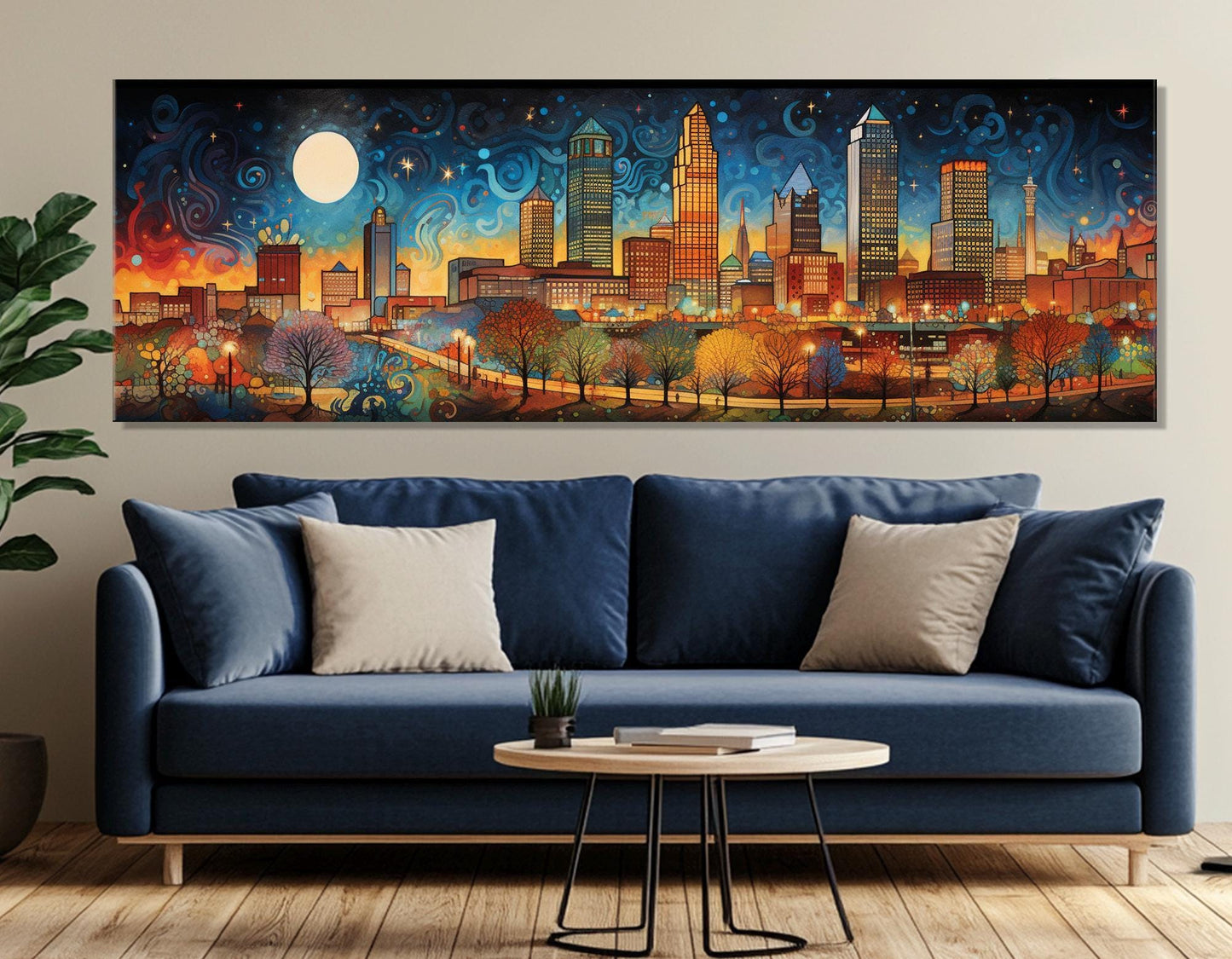 Oklahoma City Canvas Print – Abstract Starry Night Painting | Framed Wall Art Ready to Hang