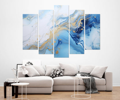 Blue Marble Canvas Abstract Wall Art – Modern Marble Canvas Print, Ready to Hang