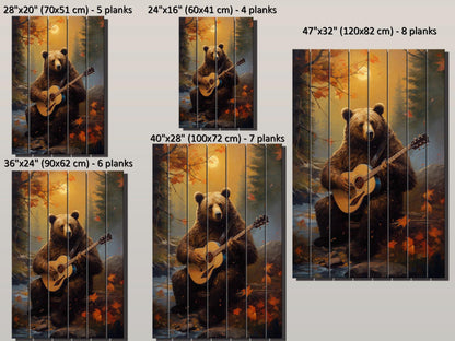 Bear Guitar Wall Art – Rustic Wood Print On Natural Wood Plank Art