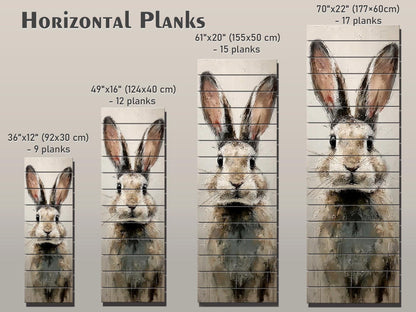 Rabbit Portrait Print on Wood – Beige and Gray Brushstroke Oil Painting, Neutral Rustic Wall Art