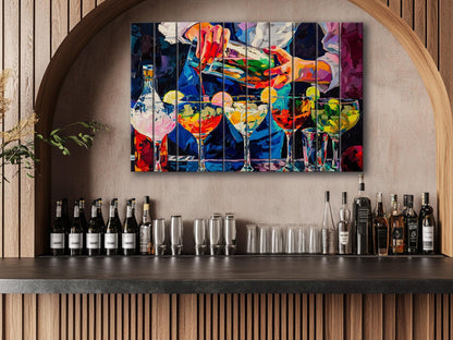 Cocktails Print on Wood, Barman Gift, Cocktail Bar Wall Decor, Cocktails Poster, Party Cocktails Wall Art, Bartender Gift, Wood Wall Art