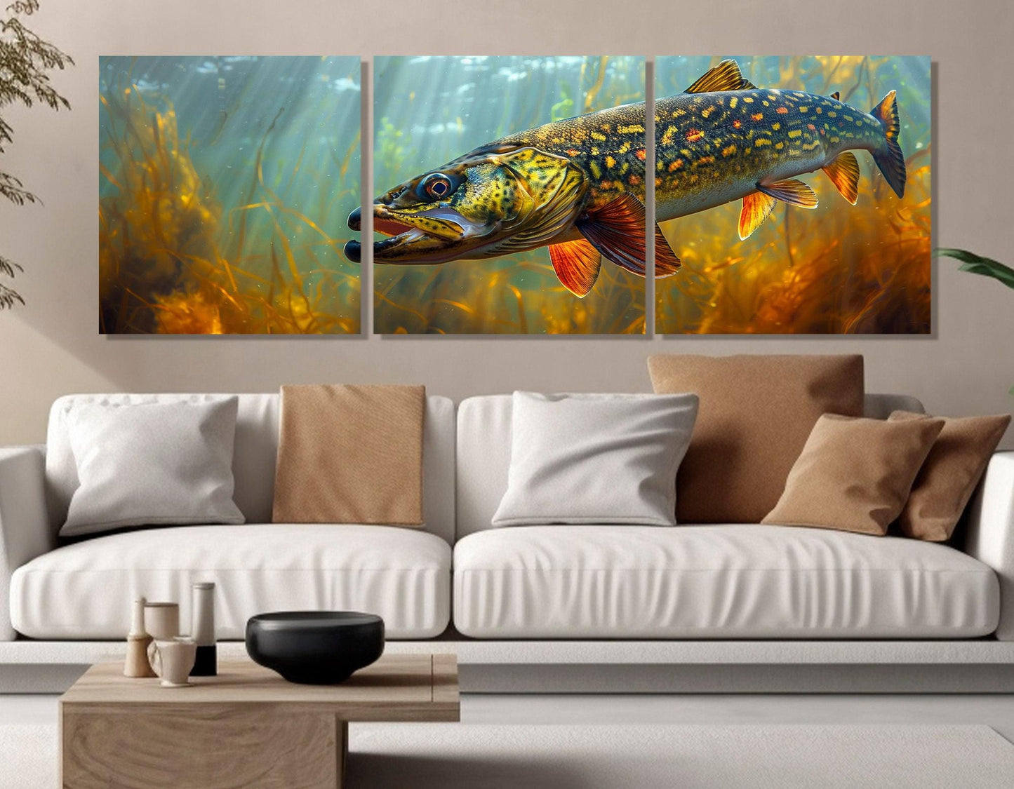 Northern Pike Canvas Print - Framed Gallery Wrapped Canvas Fishing Wall Art Decor