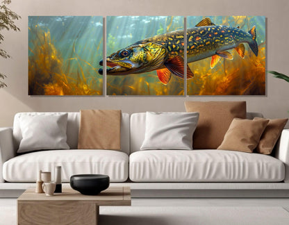 Northern Pike Canvas Print - Framed Gallery Wrapped Canvas Fishing Wall Art Decor