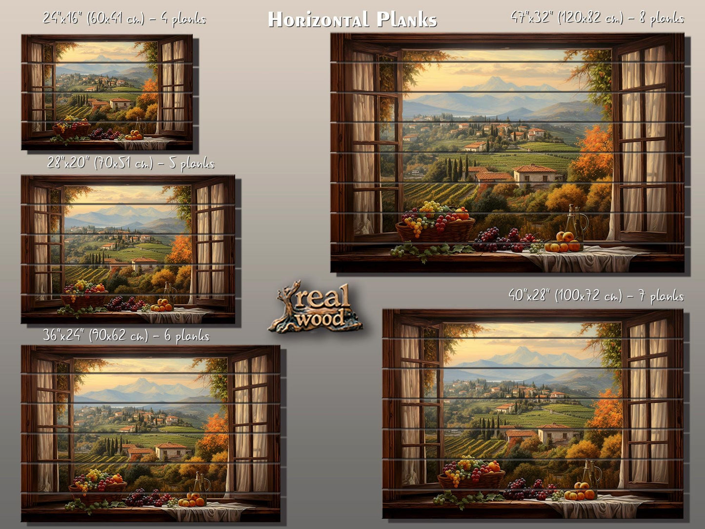 Rustic Wood Wall Art – Tuscany Open Window Print on Wood | Italian Decor