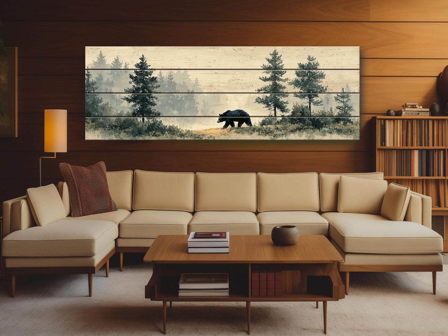 Black Bear Wall Art – Rustic Cabin Decor | Natural Wood Forest Animal Print