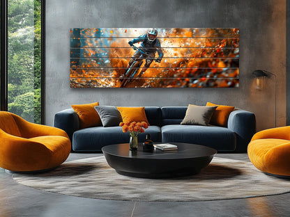 Mountain Biker Print – Natural Wood Wall Art | Outdoor Sports Decor