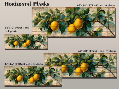 Wood Wall Art – Mediterranean Lemon Tree Painting Printed on Natural Wood, Rustic Lemon Tree Print, Cabin Wall Decor, Kitchen Wall Art