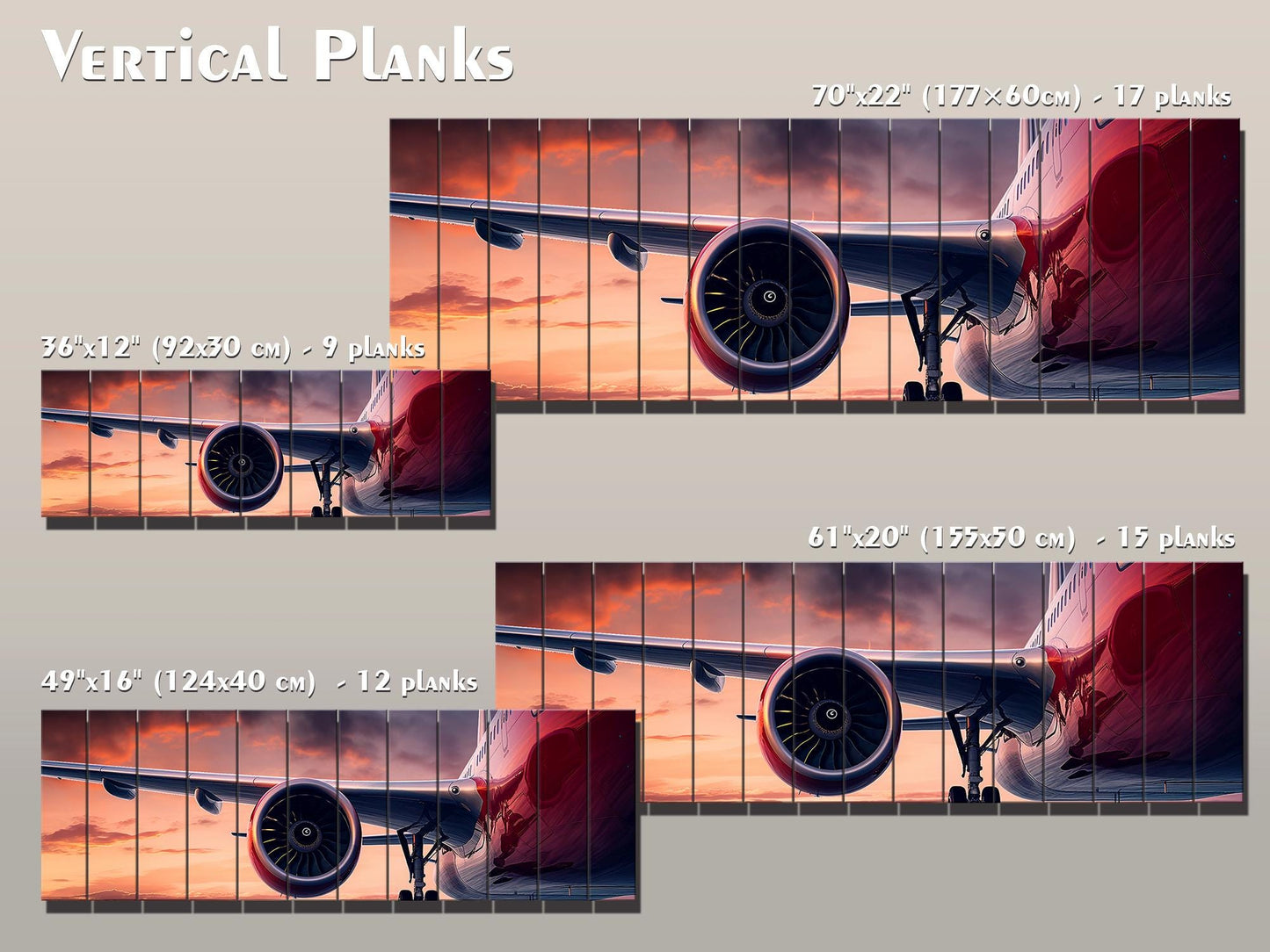 Large Airplane Wing Printed On Natural Wood -Aviation Wall Art