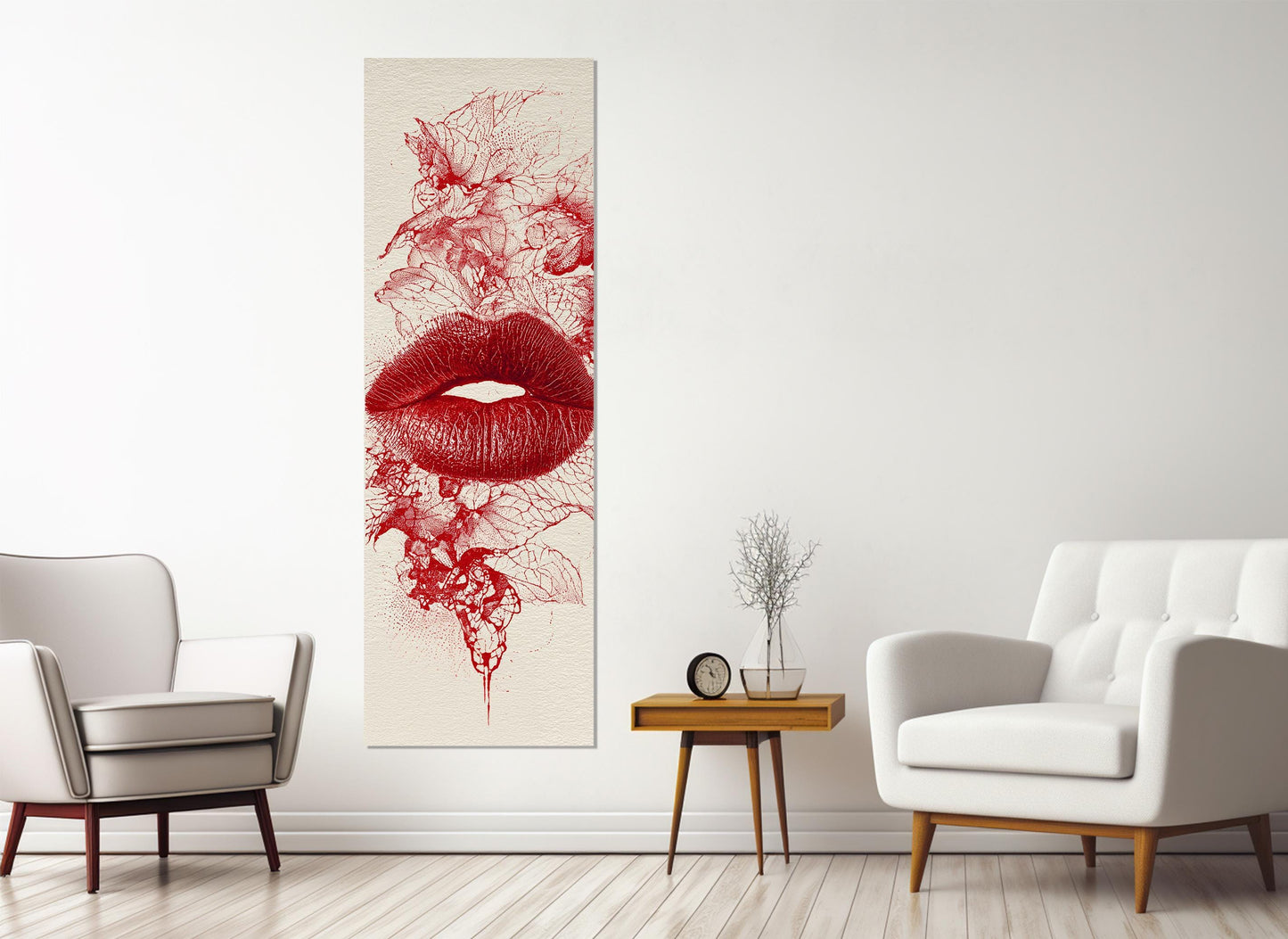 Red Lips Canvas | Modern Home Decor - Passionate Red Print Abstract Lips Poster
