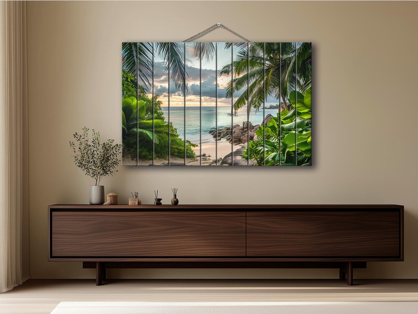 Tropical Landscape Print on Wood, Tropical Wooden Wall Art, Palm Trees Wood Print, Resort Island Wall Art, Tropical Beach, Wood Wall Art