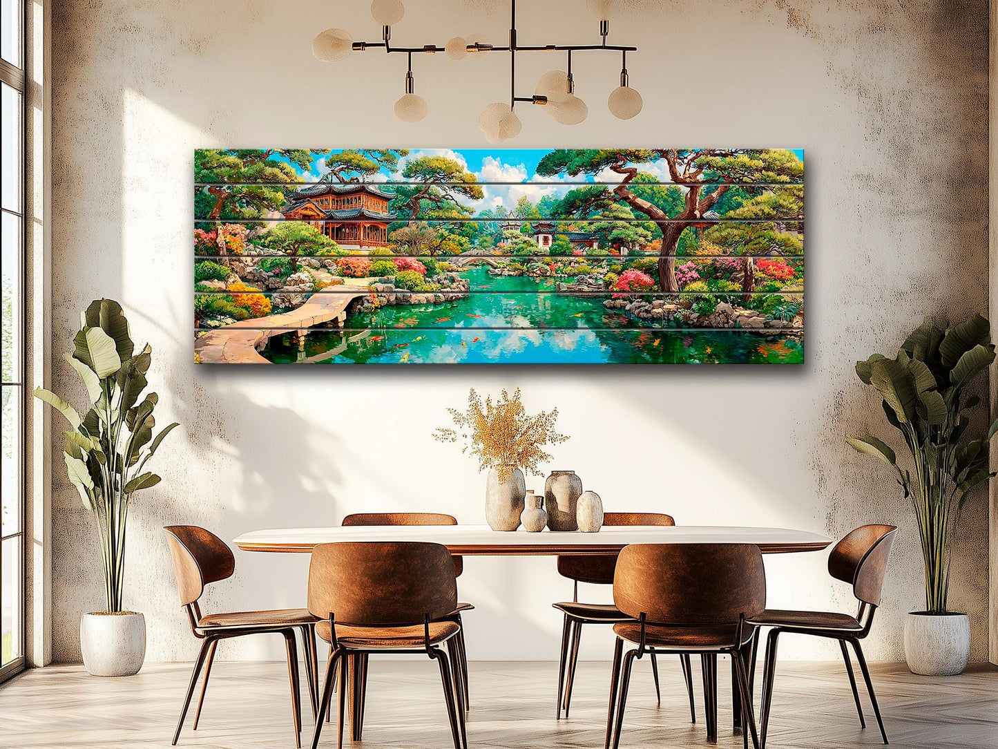 Chinese Garden Wood Wall Art, Yuyuan Pagoda Print on Real Wood