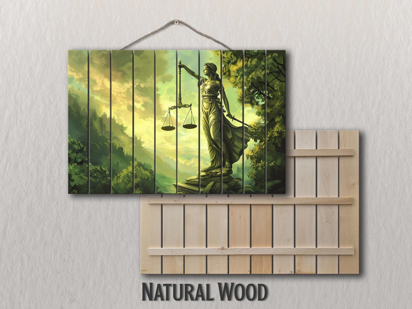 Lady Justice Wall Art - Wooden Wall Decor | Justice Statue Painting on Wood Print