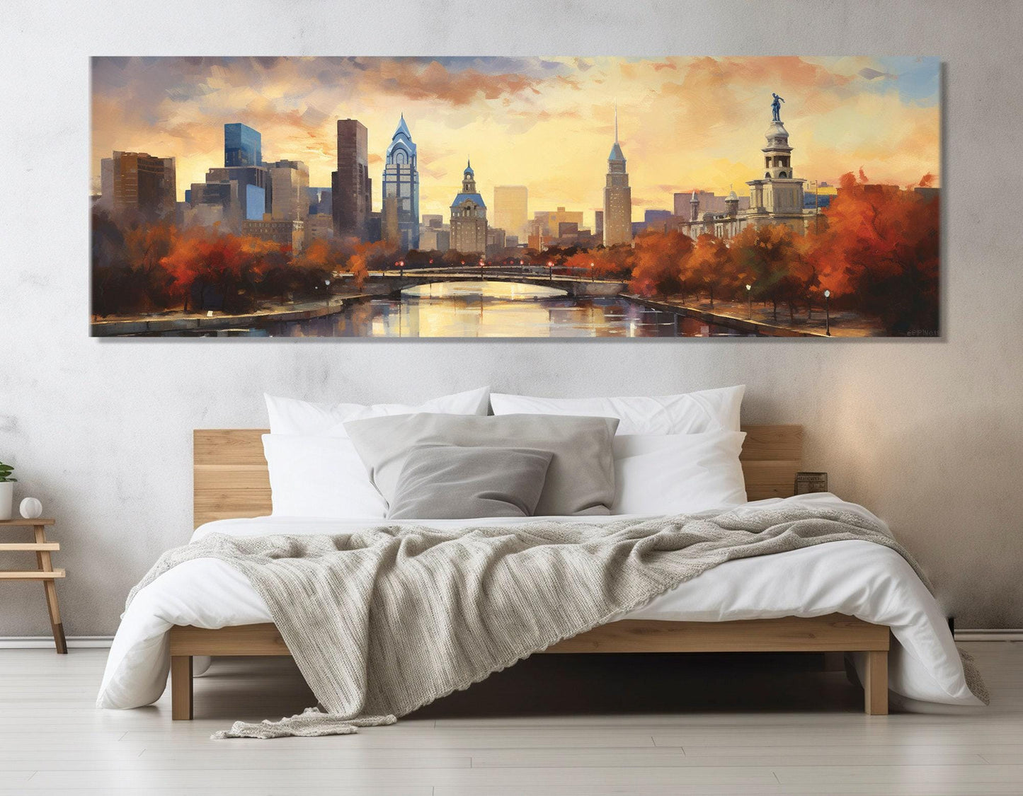 Philadelphia Wall Art – Large Abstract City Painting on Cotton Canvas | Framed Print