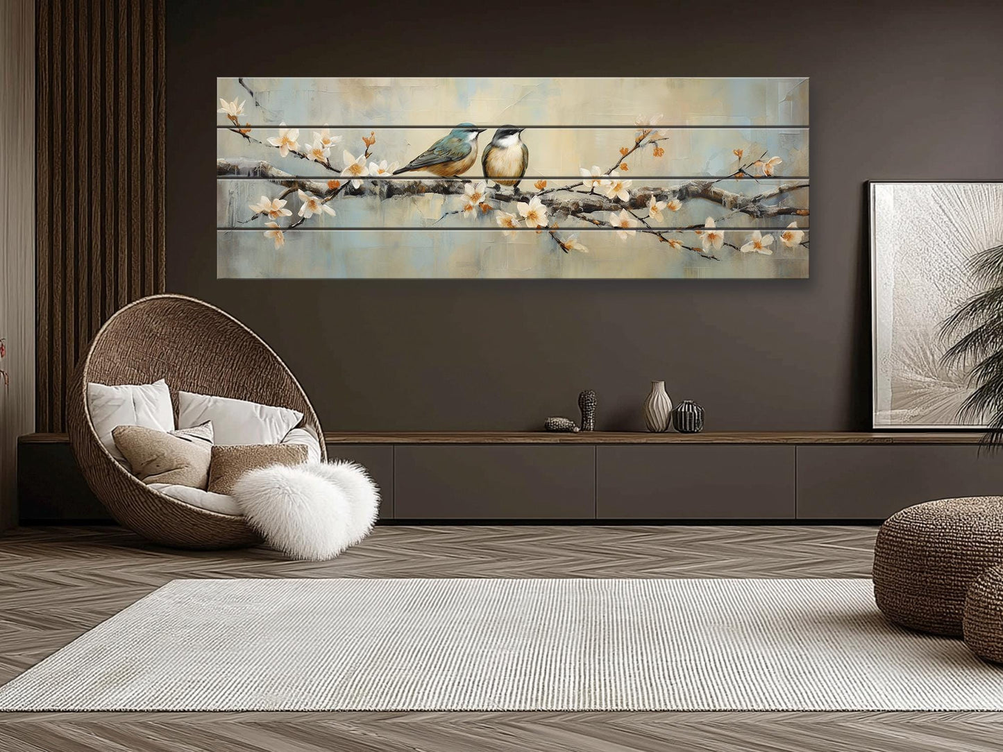 Rustic Wood Wall Art | Nature Wall Decor with Birds Print on Wood Planks, Fade Resistant