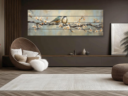 Rustic Wood Wall Art | Nature Wall Decor with Birds Print on Wood Planks, Fade Resistant