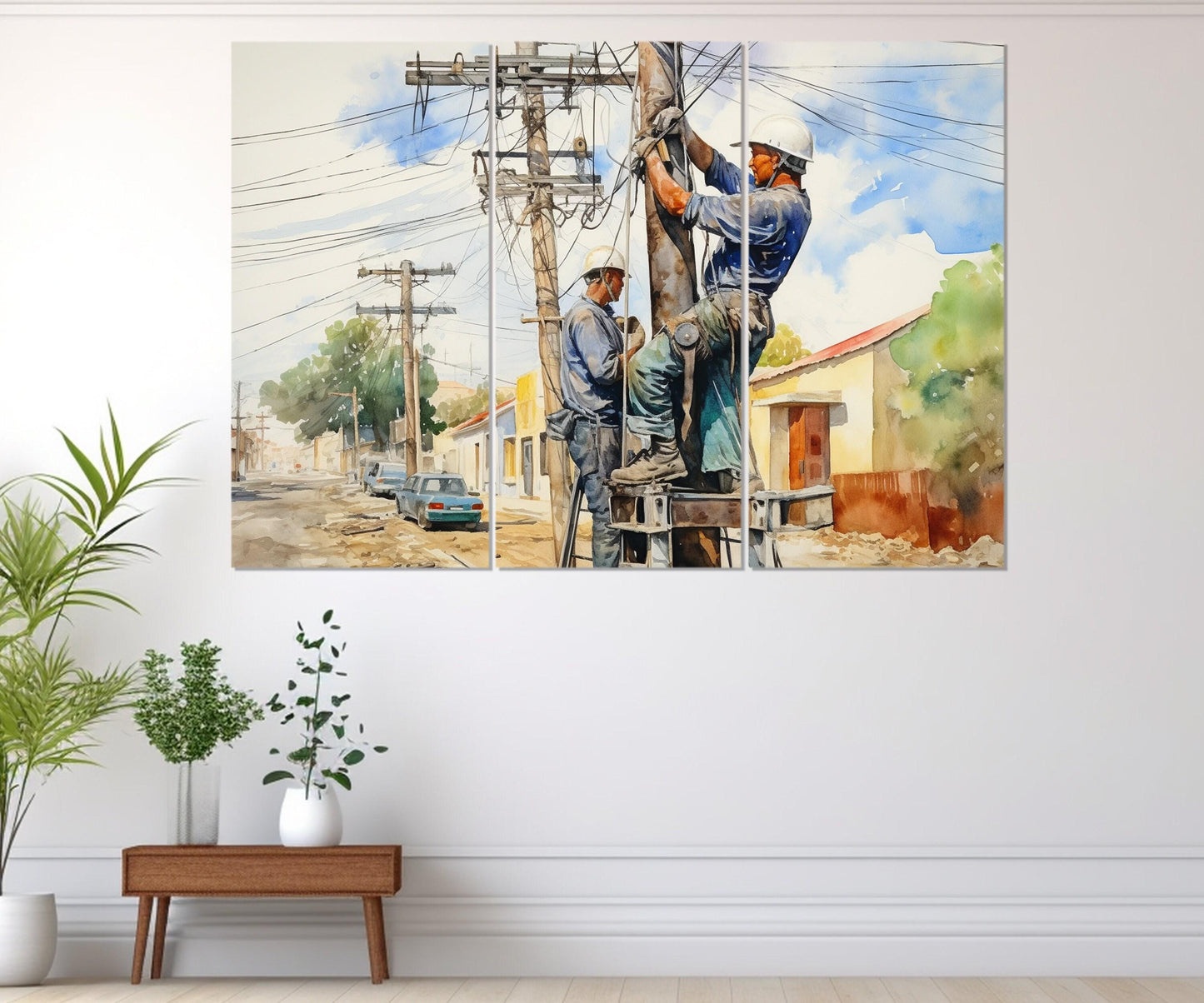 Electrician Wall Art – Vintage Electrician Canvas Print | Ready to Hang Framed Painting