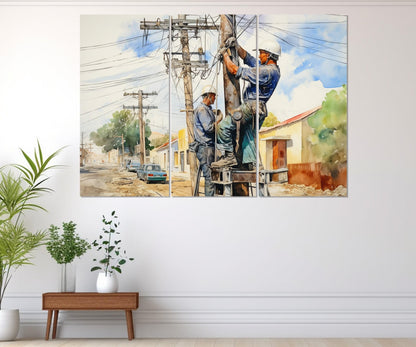 Electrician Wall Art – Vintage Electrician Canvas Print | Ready to Hang Framed Painting