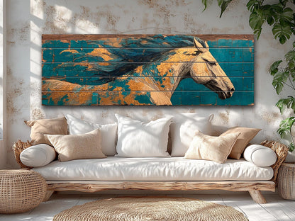 Wood Wall Art - Galloping Horse Painting | Rustic Wood Art With Natural Grain Texture