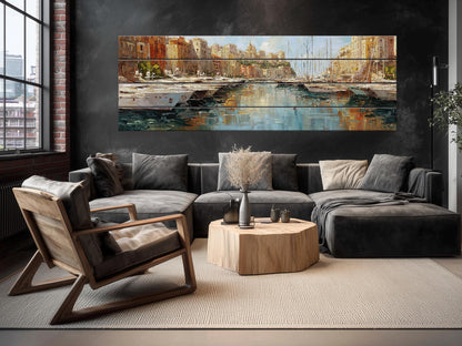 Monaco Harbor Wood Print – Rustic Wall Art | Beige Light Reflections on Distressed Wood