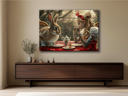 Alice in Wonderland Print – Abstract Wood Wall Art on Natural Plank Decor
