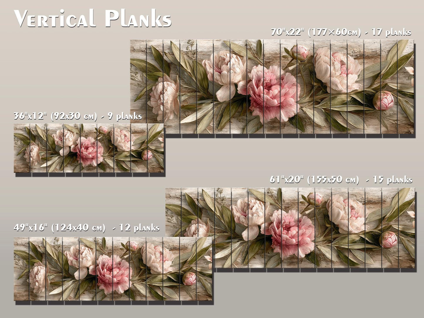 Peonies Print Wood - Beige Pink Floral Wall Art | Rustic Farmhouse Flower Print