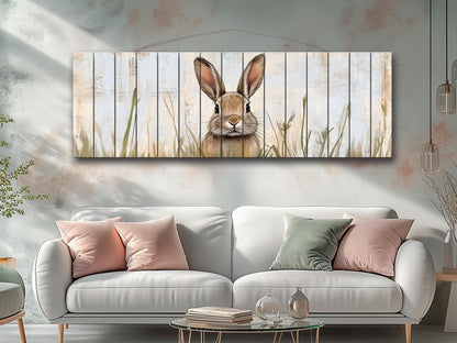 Rustic Wood Wall Art - Rabbit Hiding in Tall Grass Painting Printed on Wood, Hunting Wall Art, Forest Animals Print, Hunting Cabin Decor