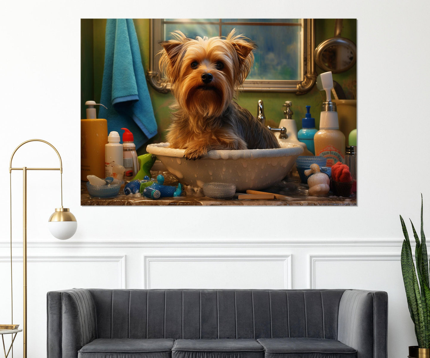 Yorkshire Terrier Canvas Print - Framed Bathroom Wall Decor | Groomer Gift
