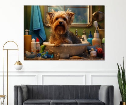 Yorkshire Terrier Canvas Print - Framed Bathroom Wall Decor | Groomer Gift