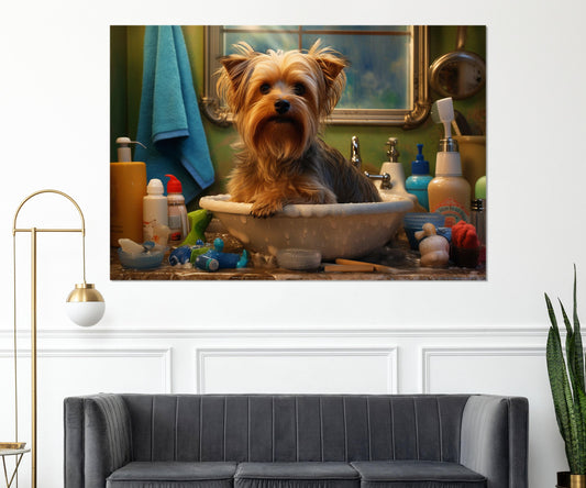 Yorkshire Terrier Canvas Print - Framed Bathroom Wall Decor | Groomer Gift