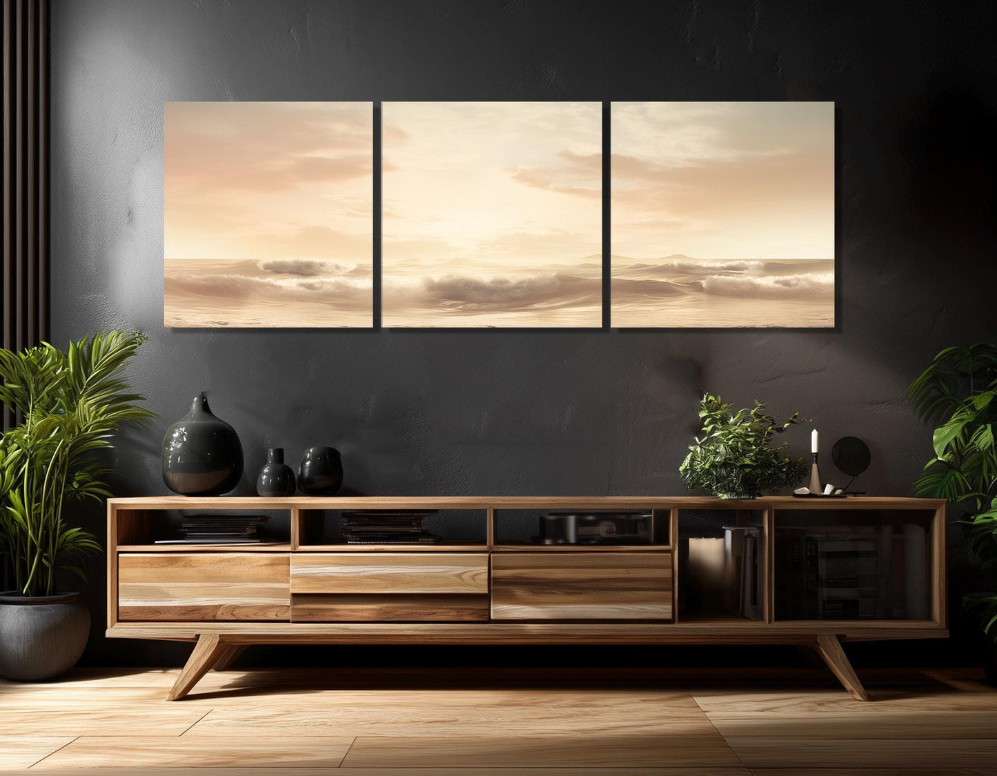 Sepia Ocean Canvas Print – Large Framed Canvas Art | Dramatic Sea Painting