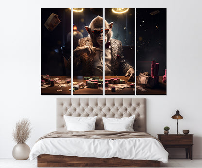 Poker Wall Art – Monkey Playing Poker Canvas Print | Framed & Ready to Hang