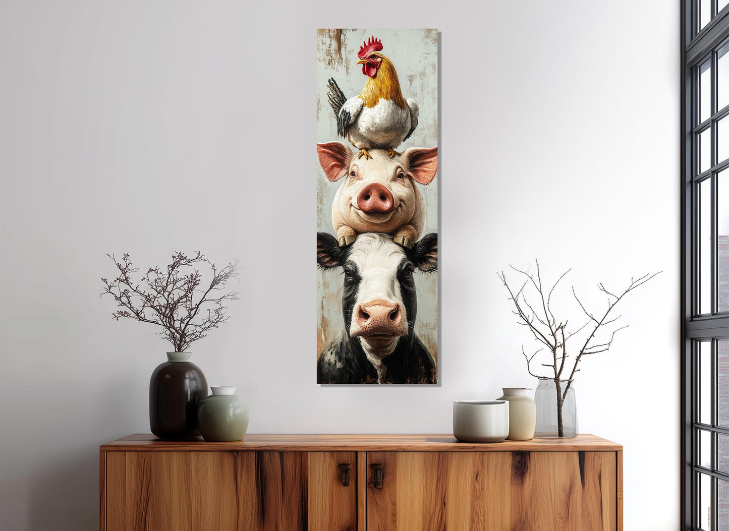 Farm Animal Wall Art - Chicken Pig Cow Canvas Print | Rustic Farmhouse Decor, Ready to Hang