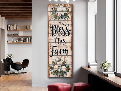 Rustic Wood Wall Art – Bless This Farm Sign | Farmhouse Wall Decor, Cozy Country Accent