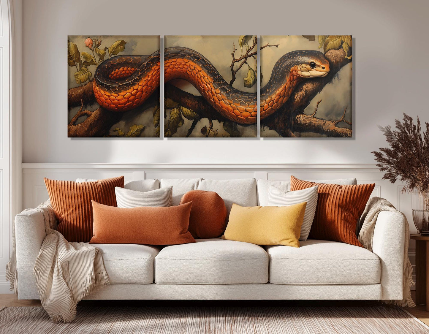 Vintage Snake Artwork Canvas - Framed Cotton Canvas Print | Red Snake Wall Art