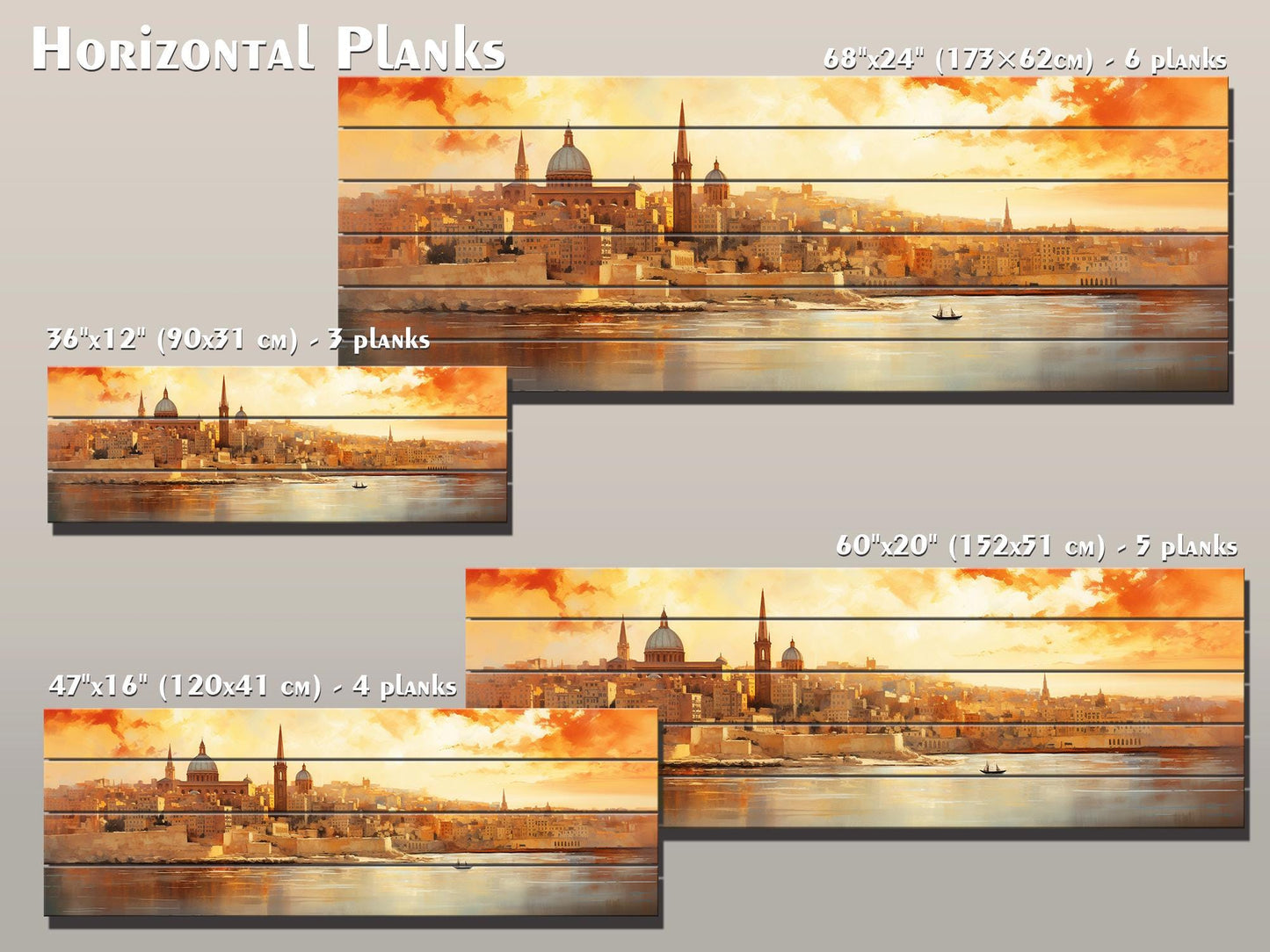 Rustic Valletta Wood Art – Valletta Skyline Wall Art | Natural Wood Wall Hanging